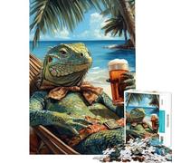 Puzzle da 1000 pezzi per adulti tema spiaggia con iguane puzzle rilassanti per adulti giochi difficili regali unici e di compleanno (dimensioni 50x75cm)