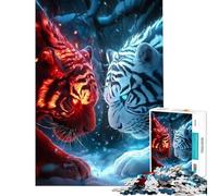 Puzzle da 1000 pezzi per adulti tema Tigri di Fuoco e Ghiaccio un'esperienza di confronto Gioco antistress ideale per adulti perfetto come regalo di compleanno o per tutta la famiglia (38x52cm)