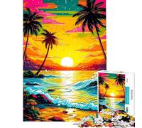 Puzzle da 1000 pezzi per adulti tema tramonto sulla spiaggia in stile retrò gioco per famiglie divertente e stimolante (dimensioni 38x52cm)
