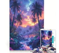 Puzzle da 1000 pezzi per adulti tema tramonto tropicale synthwave gioco pratico decorazione per la casa collezione d'artista opera d'arte 38x52cm