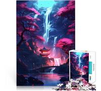 Puzzle da 1000 pezzi per adulti Tempio della cascata di Sakura Allena il tuo cervello e le tue mani Collezione di artisti, Belle arti 75x50cm