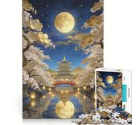 Puzzle da 1000 pezzi per adulti Tempio Sakura al chiaro di luna gioco educativo difficile e stimolante gioco unico e avvincente 38x52cm