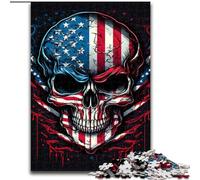 Puzzle da 1000 pezzi per adulti,teschio con bandiera americana,in legno,regalo perfetto per bambini dai 14 anni in su,50x75cm,divertente lavoretto per famiglie,perfetto per compleanni e festività
