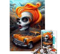 Puzzle da 1000 pezzi per adulti Teschio Donna e Auto︰ L'Anima della Macchina Divertimento a casa decorazione artistica gioco rompicapo per ragazzi dai 14 anni in su (50x75cm)