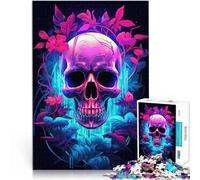 Puzzle da 1000 pezzi per adulti Teschio floreale al neon Difficile da completare ma divertente e umoristico Migliorare la memoria 38x26cm