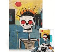 Puzzle da 1000 pezzi per adulti, teschio in stile Basquiat, antistress, decorazione perfetta, con poster e foglio di curiosità abbinati 50x75cm