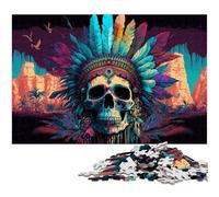 Puzzle da 1000 pezzi per adulti, teschio indiano, puzzle in legno, ideale come decorazione fai da te e come regalo rompicapo, 50x75CM/19,68x29,52 pollici.