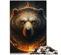 Puzzle da 1000 pezzi, per adulti, testa d'orso fuoco, decorazione per la casa, puzzle 50 x 70 cm, adatto come decorazione da scrivania per 14 anni