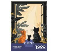 Puzzle Da 1000 Pezzi Per Adulti Three Cats Looking Out Window Puzzle Gioco Rompicapo Decorazione Perfetta Regalo Di Compleanno, Regali, 52x38cm/1000pcs