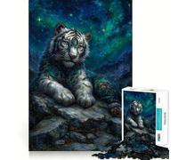 Puzzle da 1000 pezzi per adulti,tigre bianca celeste su affioramento roccioso,decorazione pulita e adatta,gioco per esercizi mentali,momento di relax,divertimento per il compleanno (38x26cm)