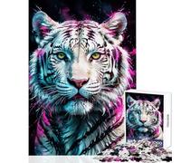 Puzzle da 1000 pezzi per adulti Tigre bianca con schizzi al neon Decorazione per la casa Giocattoli Regalo Compleanno Gioco pratico Attività divertenti a casa Dimensioni 38x26cm