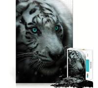 Puzzle da 1000 pezzi per adulti,Tigre Bianca dagli Occhi Blu,con bordi netti,gioco di logica,gioco di inattività,decorazione natalizia 50x75cm