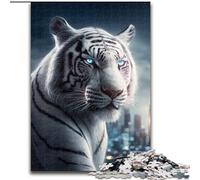 Puzzle da 1000 pezzi per adulti "Tigre bianca in città" in cartone, dimensioni 26x38cm, intrattenimento rilassante, regalo di Natale perfetto e decorazione per la casa.