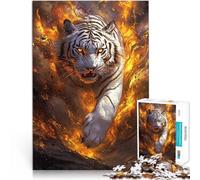 Puzzle da 1000 pezzi per adulti Tigre bianca in fiamme Antistress Vacanza in patria Uccidere il tempo Migliorare l'amore tra le coppie 52x38cm