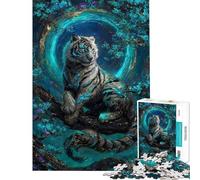 Puzzle da 1000 pezzi per adulti: Tigre Bianca Mistica nella Foresta Turchese Puzzle per adulti rompicapo gioco di velocità regalo di compleanno o unico (dimensioni 38x52cm)
