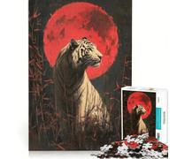 Puzzle da 1000 pezzi per adulti Tigre bianca sotto la luna di sangue gioco rilassante per divertimento in famiglia collezione d'artista belle arti 38x52cm