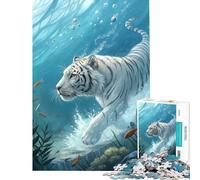 Puzzle da 1000 pezzi per adulti tigre bianca sottomarina gioco rilassante educativo sfida regalo di Babbo Natale segreto decorazione perfetta (dimensioni 38x52cm)