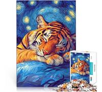 Puzzle da 1000 pezzi per adulti Tigre che dorme sotto una notte stellata Sollievo dallo stress Decorazioni e regali unici per la casa 52x38cm