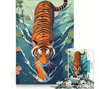 Puzzle da 1000 pezzi per adulti: Tigre che guada nell'acqua tra le ninfee gioco pratico antistress ideale come regalo per tutta la famiglia 38x26cm