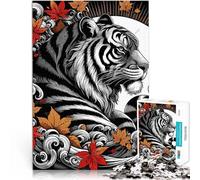 Puzzle da 1000 pezzi per adulti Tigre con foglie autunnali Giocattolo educativo per l'apprendimento Collezione di artisti, Belle arti 38x26cm