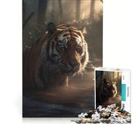 Puzzle da 1000 pezzi per adulti: Tigre nella foresta mistica giocattolo fai-da-te allena la mente e la manualità con poster e foglio di curiosità abbinati 50x75cm