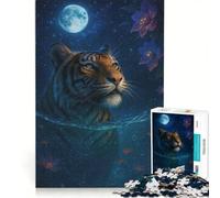 Puzzle da 1000 pezzi per adulti: Tigre nell'acqua al chiaro di luna gioco rompicapo assemblaggio di figure per rafforzare l'amore tra le coppie 50x75cm