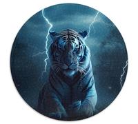Puzzle da 1000 pezzi per adulti "Tigri della tempesta di mezzanotte",puzzle rotondi in cartone perfetti per il divertimento in famiglia a Natale,Ringraziamento,compleanni e Pasqua (67,5x67,5 cm)