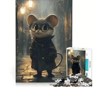 Puzzle da 1000 pezzi per adulti: Topolino con cappotto in strada sotto la pioggia, gioco pratico, per divertimento in famiglia, compleanno e Natale 38x26cm