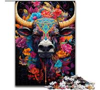 Puzzle da 1000 pezzi per adulti, tori colorati in legno, perfetto come decorazione fai da te o regalo di compleanno 50x75cm per compleanni, vacanze, Natale, Halloween