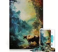 Puzzle da 1000 pezzi per adulti Toro in una foresta mistica,gioco divertente e stimolante per il tempo libero,ideale per compleanni (50x75cm)