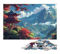 Puzzle da 1000 pezzi per adulti torre del tempio giapponese divertimento per tutta la famiglia con poster abbinato e foglio di quiz (dimensioni 75x50 cm)