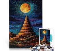 Puzzle da 1000 pezzi per adulti Torre di Babele sotto la luna piena Gioco intellettuale con pezzi completamente interconnessi di forma casuale 70x100cm