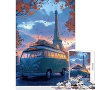 Puzzle da 1000 pezzi per adulti Torre Eiffel Tramonto Furgone Giocattoli antistress Regalo per compleanni Gioco impossibile con poster abbinato e foglio di quiz Dimensioni 38x26cm