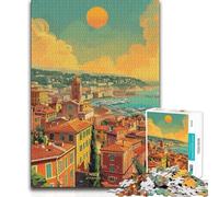 Puzzle da 1000 pezzi per adulti Tramonto a Nizza, Francia Decorazione artistica per la casa Gioco pratico Adatto dai 14 anni in su 50x75cm
