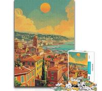 Puzzle da 1000 pezzi per adulti Tramonto a Nizza, Francia Sfida difficile Giocattoli antistress per bambini dai 14 anni in su 38x26cm