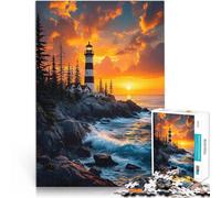 Puzzle da 1000 pezzi per adulti Tramonto al faro Difficile da completare ma divertente e umoristico Lista dei desideri con Babbo Natale 75x50cm