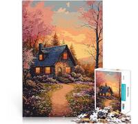 Puzzle da 1000 pezzi per adulti Tramonto in Stone Cottage Vacanza a casa: uccidere il tempo Regalo di compleanno, regali, arte murale 38x26cm