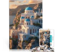 Puzzle da 1000 pezzi per adulti Tramonto nel villaggio dell'isola greca di Santorini Difficile e sfidante Decorazione della casa 75x50cm