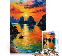 Puzzle da 1000 pezzi per adulti Tramonto nella baia di Ha Long con barca a vela Difficile e sfidante Migliorare l'amore tra le coppie 52x38cm