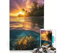 Puzzle da 1000 pezzi per adulti: tramonto su un'isola tropicale con coralli sottomarini gioco divertente interazione genitore-figlio gioco stimolante regalo 50x75cm