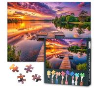 Puzzle da 1000 pezzi per adulti - Tramonto sul lago, calmante paesaggio acquatico con cielo luminoso, motivo naturale di alta qualità, 70 x 50 cm