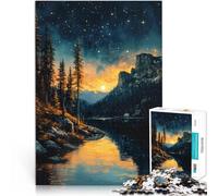Puzzle da 1000 pezzi per adulti Tramonto sul lago di montagna Fatto di legno per età 14+ Difficile e impegnativo Decorazioni e regali unici per la casa misurare：50x75cm