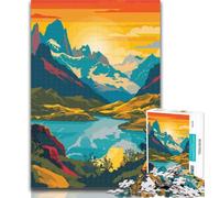 Puzzle da 1000 pezzi per adulti, tramonto sul lago Patagonia, puzzle da 1000 pezzi, impegnativo e difficile, con pezzi completamente interconnessi di forma casuale, 75x50cm