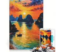 Puzzle da 1000 pezzi per adulti tramonto sulla baia di Ha Long con barca a vela gioco divertente analisi e logica adatto come decorazione da scrivania 38x26cm