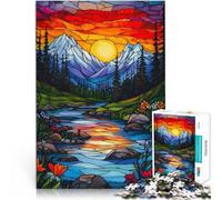 Puzzle da 1000 pezzi per adulti Tramonto sulla montagna in vetro colorato Analisi e logica perché è ideale come regalo per tutta la famiglia 52x38cm