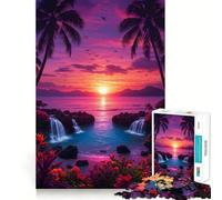 Puzzle da 1000 pezzi per adulti, tramonto tropicale con cascate e palme, gioco di incastro divertente e stimolante, tempo libero (38x26cm)