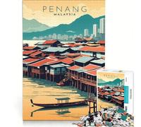 Puzzle da 1000 pezzi per adulti Travel Poster Penang Malaysia | Assemblaggio di modelli Decompressione intellettuale Adatto alle coppie 38x52cm