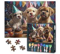 Puzzle da 1000 pezzi per adulti, tre adorabili cuccioli adulti puzzle, cuccioli che celebrano un compleanno intellettuale puzzle da 1000 pezzi, dimensioni finite 50 x 70 cm