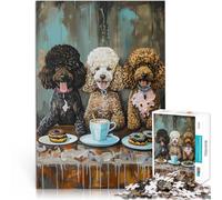 Puzzle da 1000 pezzi per adulti Tre barboncini con dolcetti e caffè Giochi divertenti con pezzi completamente interconnessi di forma casuale 70x100cm