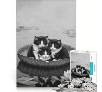 Puzzle da 1000 pezzi per adulti: Tre gattini su una ninfea gioco rompicapo difficile per rafforzare l'amore tra le coppie 50x75cm